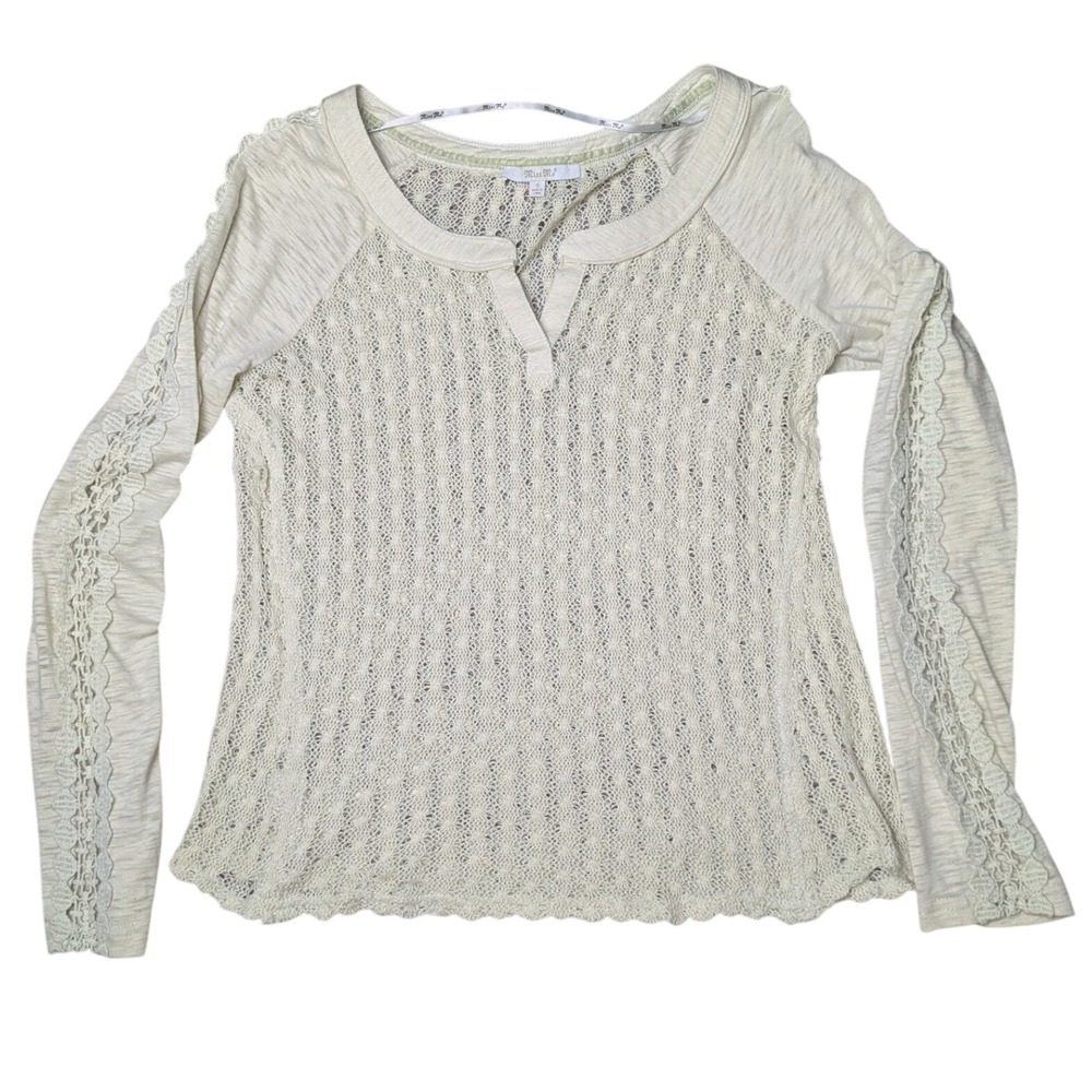 Miss Me Boho Peasant Romantic‎ Knit Sheer Ivory Blouse Women's Small